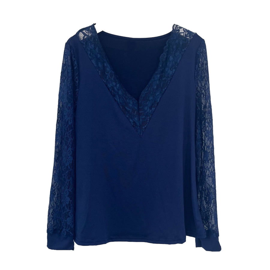 Full Size Lace Detail V-Neck Long Sleeve Blouse Apparel and Accessories