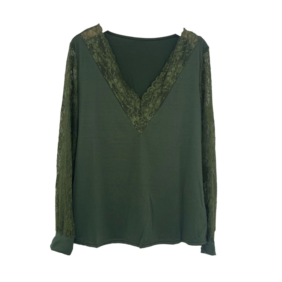 Full Size Lace Detail V-Neck Long Sleeve Blouse Apparel and Accessories