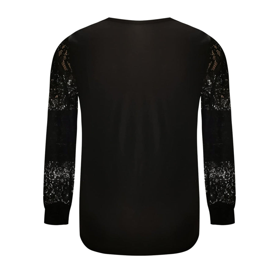 Full Size Lace Detail V-Neck Long Sleeve Blouse Apparel and Accessories