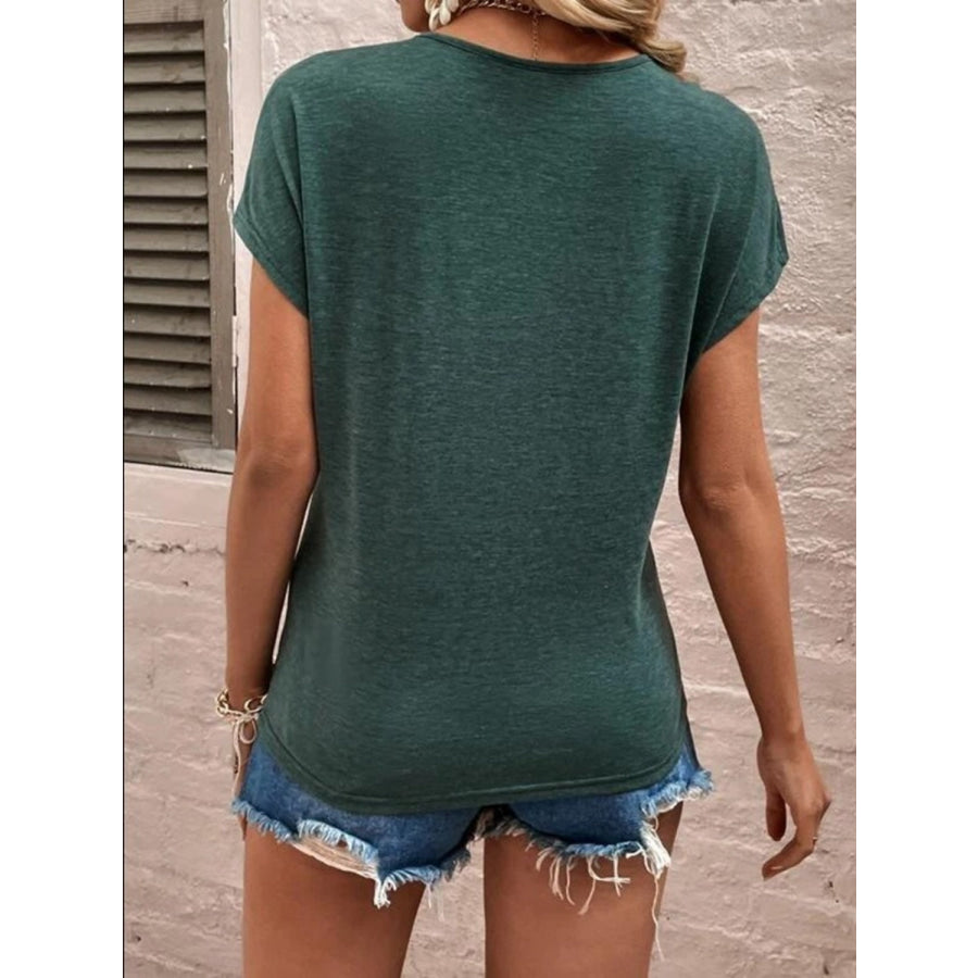 Full Size Lace Detail V - Neck Short Sleeve T - Shirt Apparel and Accessories
