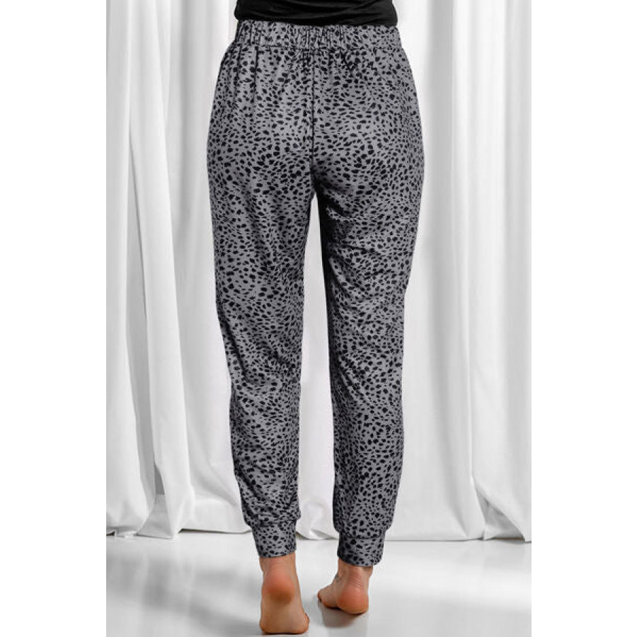 Full Size Leopard Drawstring Pocketed Pants Clothing