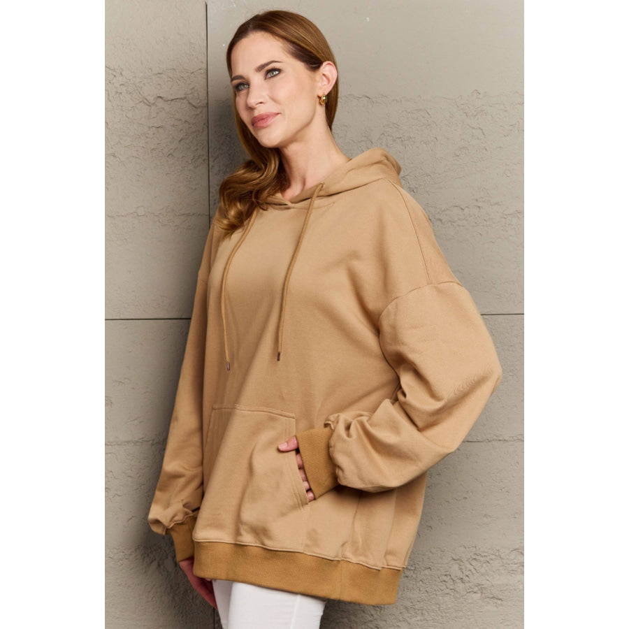Full Size Long Sleeve Dropped Shoulder Hoodie Apparel and Accessories