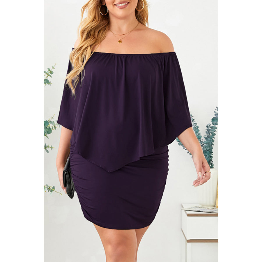 Full Size Off-Shoulder Half Sleeve Dress Plum / S Apparel and Accessories