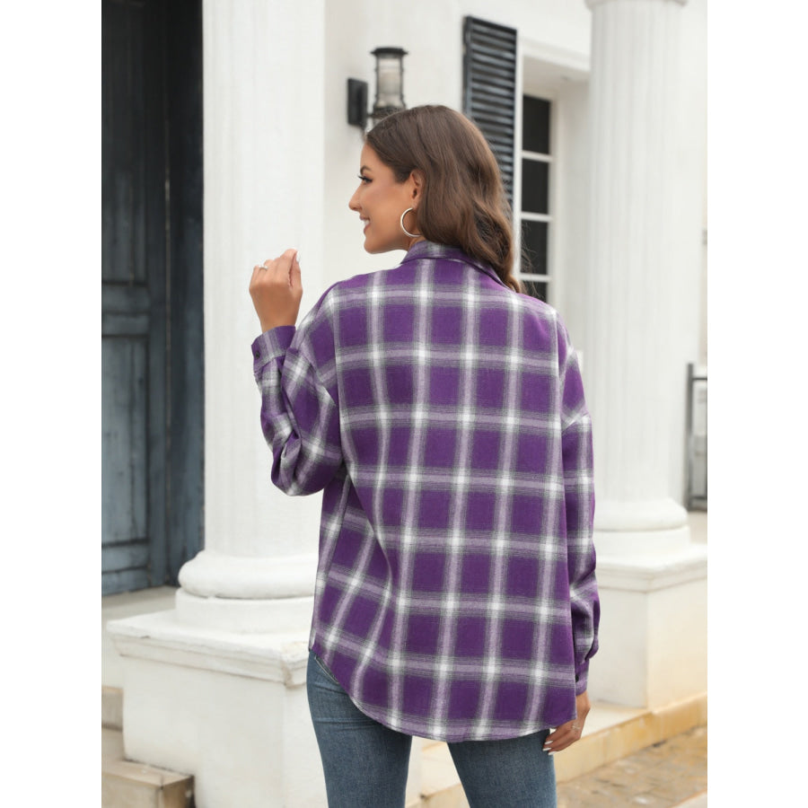 Full Size Plaid Button Up Pocketed Shirt Apparel and Accessories