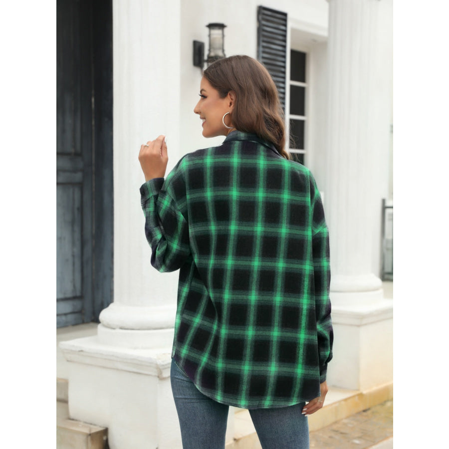 Full Size Plaid Button Up Pocketed Shirt Apparel and Accessories