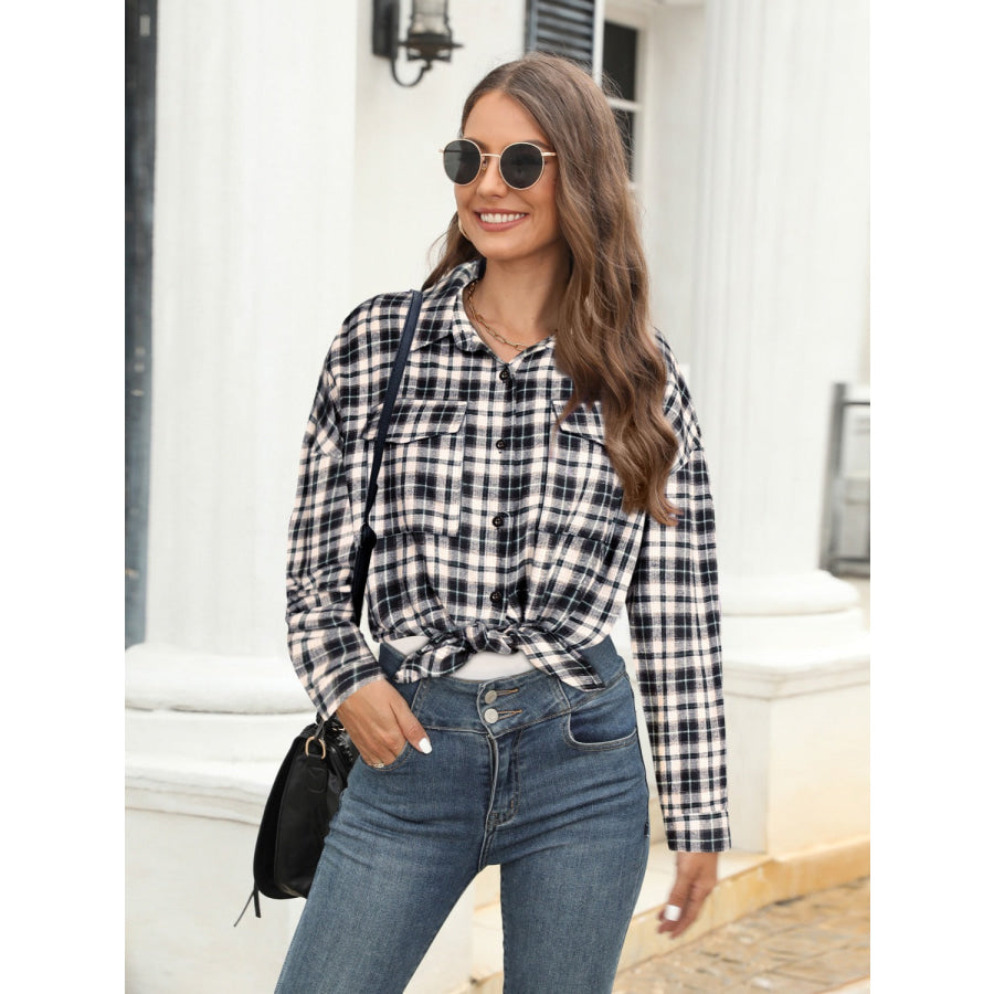 Full Size Plaid Button Up Pocketed Shirt Apparel and Accessories