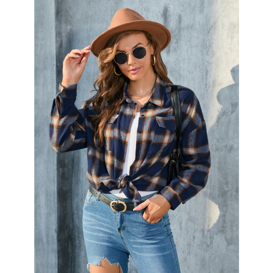 Full Size Plaid Button Up Pocketed Shirt Apparel and Accessories