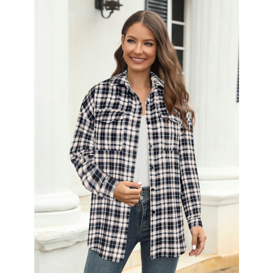 Full Size Plaid Button Up Pocketed Shirt Apparel and Accessories