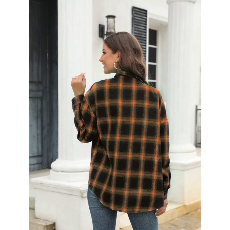 Full Size Plaid Button Up Pocketed Shirt Apparel and Accessories