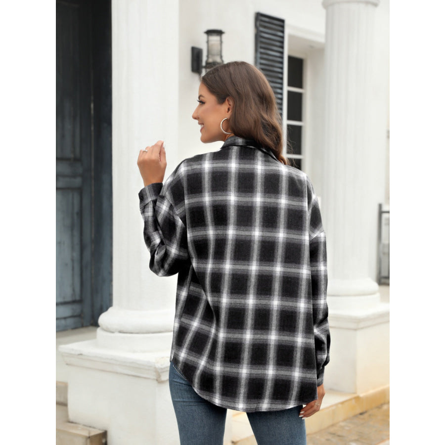Full Size Plaid Button Up Pocketed Shirt Apparel and Accessories