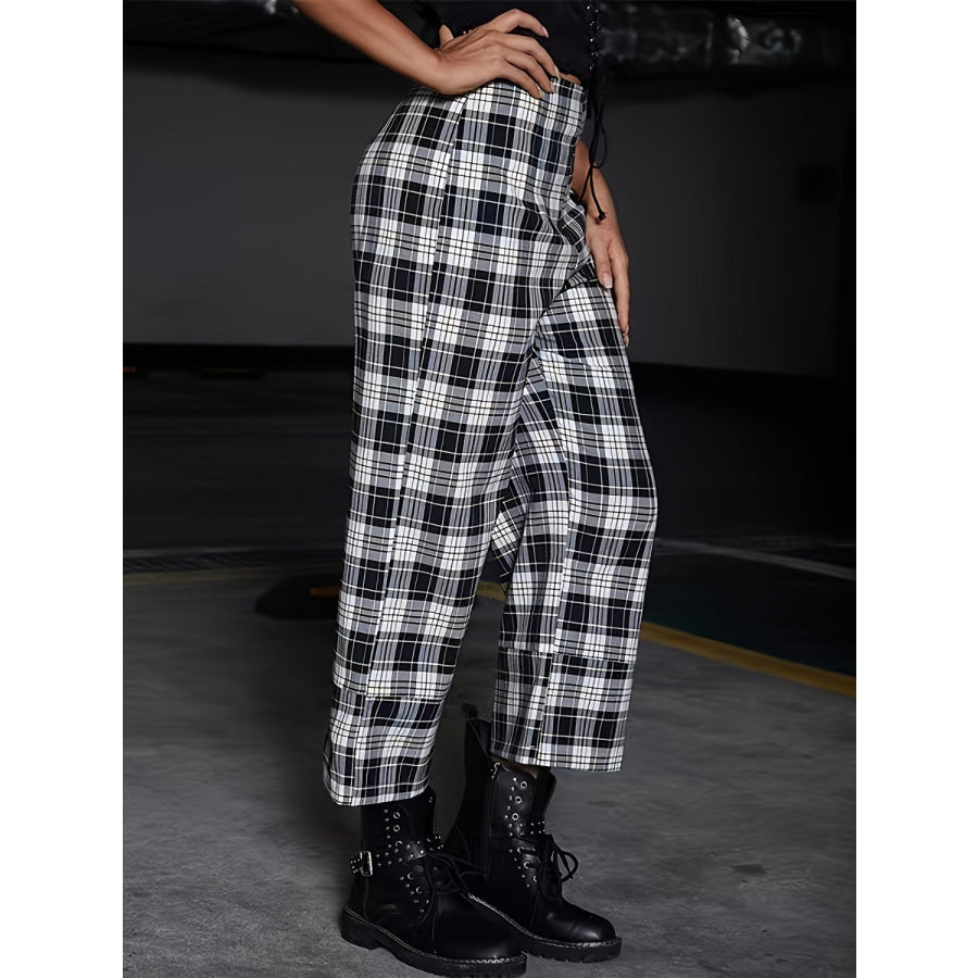 Full Size Plaid High Waist Pants Apparel and Accessories