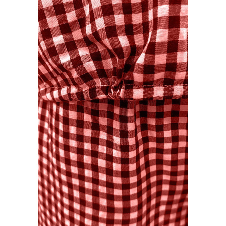 Full Size Plaid Round Neck Half Sleeve Top and Pants Set Apparel and Accessories