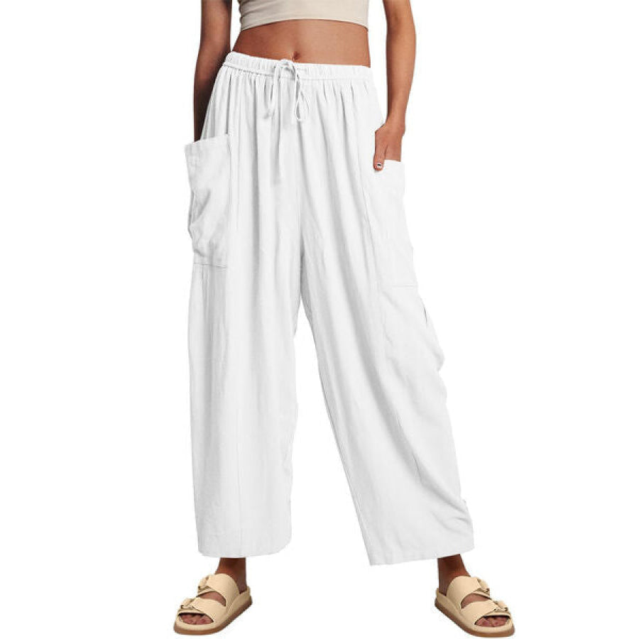 Full Size Pocketed Drawstring Wide Leg Pants Apparel and Accessories