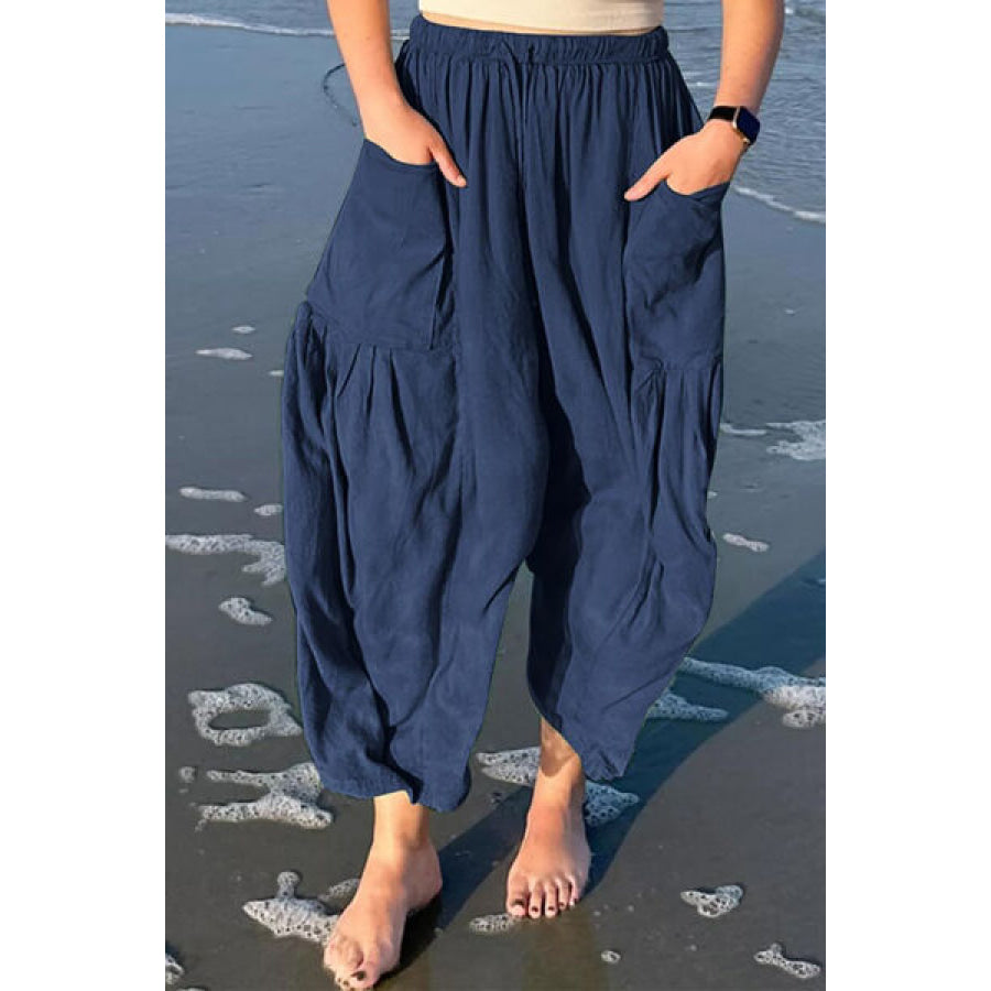 Full Size Pocketed Drawstring Wide Leg Pants Apparel and Accessories