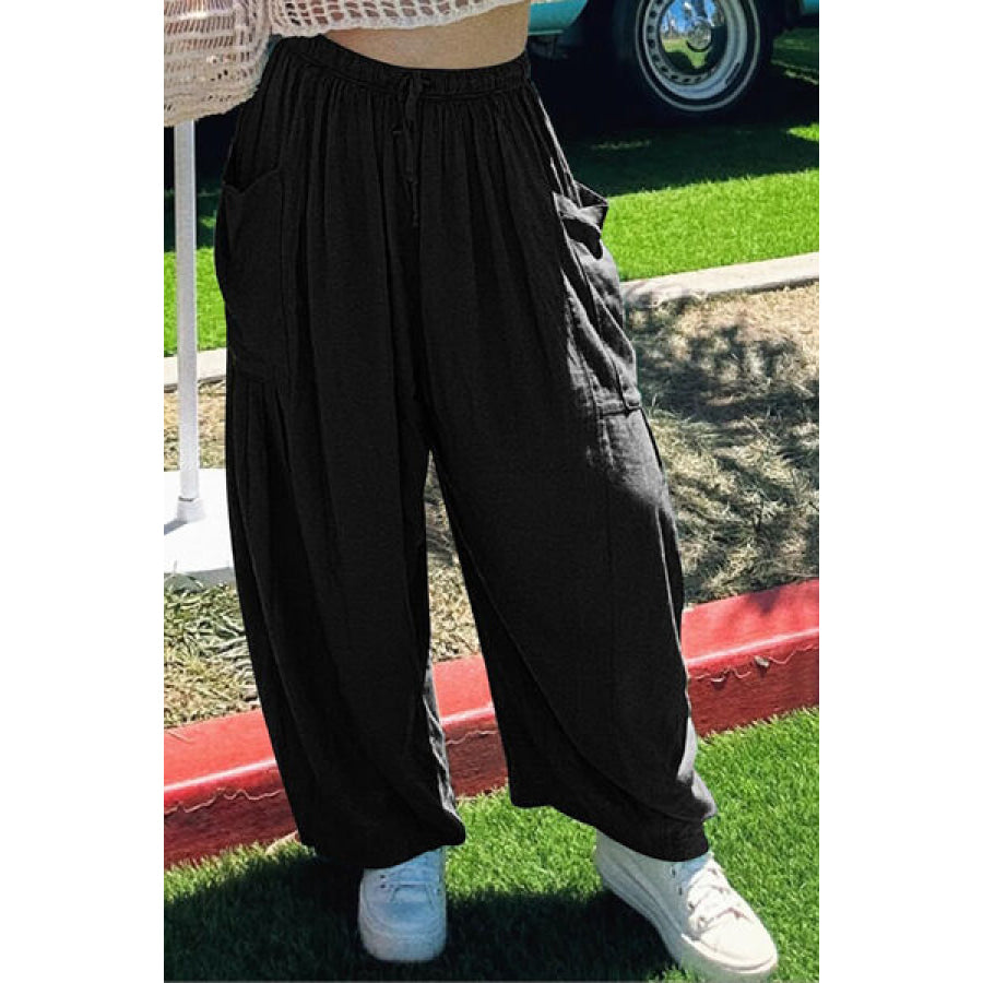 Full Size Pocketed Drawstring Wide Leg Pants Apparel and Accessories