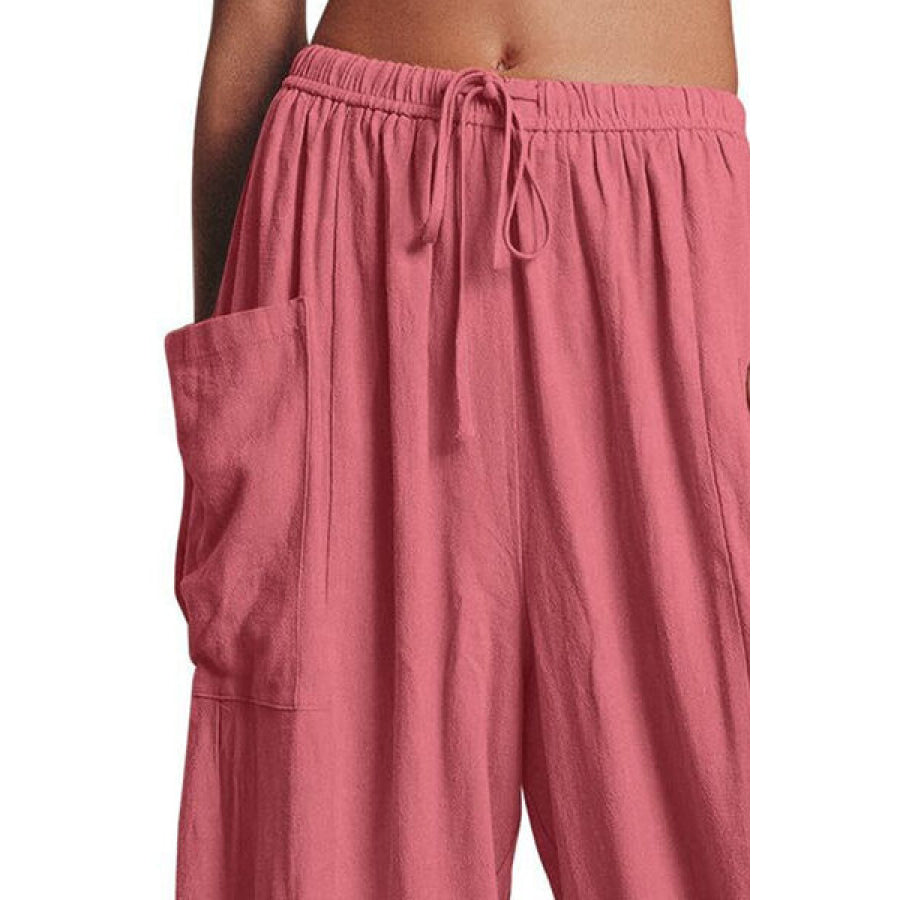 Full Size Pocketed Drawstring Wide Leg Pants Apparel and Accessories