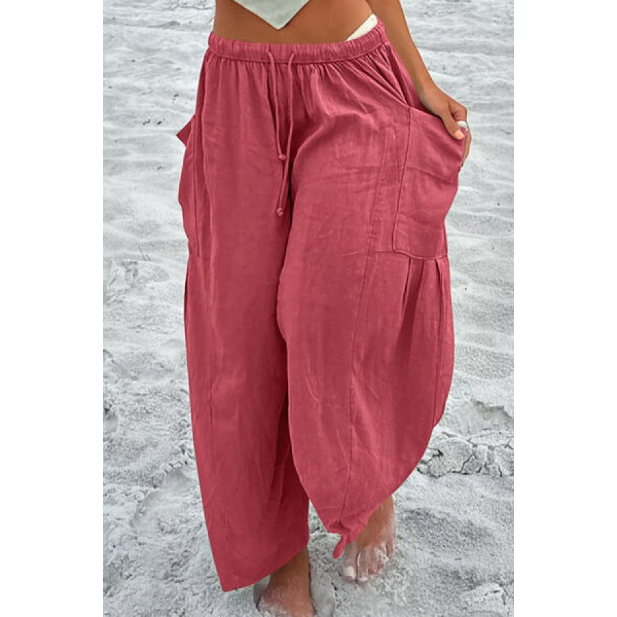 Full Size Pocketed Drawstring Wide Leg Pants Apparel and Accessories