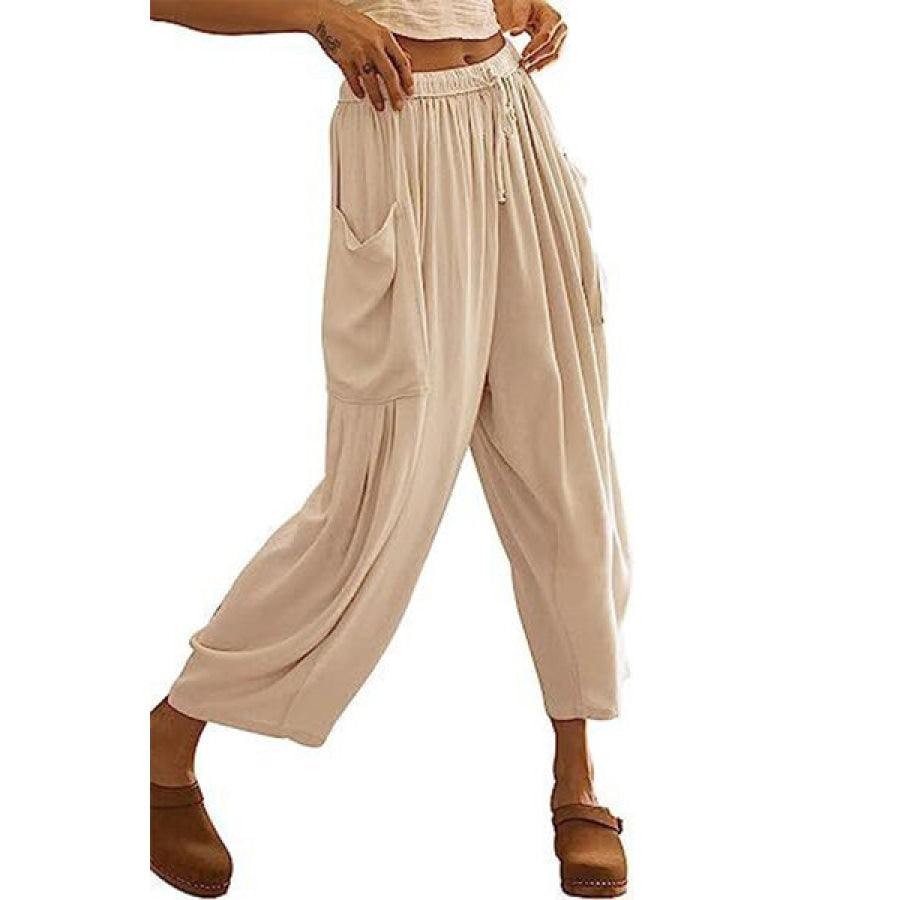Full Size Pocketed Drawstring Wide Leg Pants Apparel and Accessories