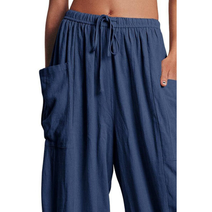 Full Size Pocketed Drawstring Wide Leg Pants Apparel and Accessories