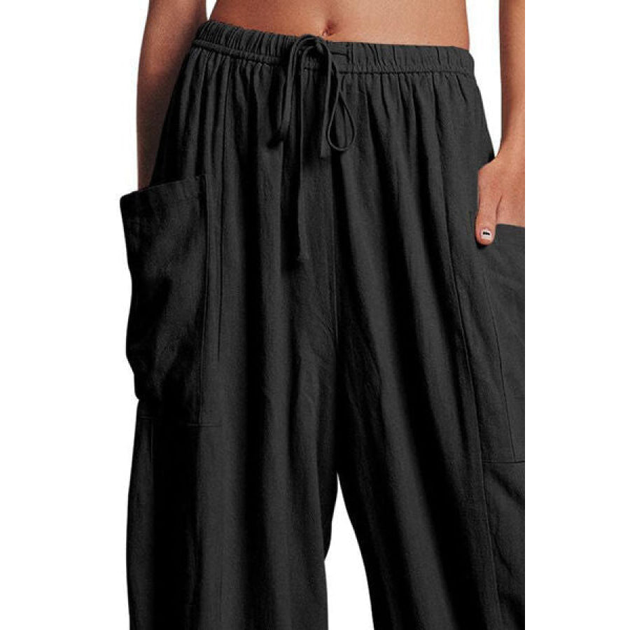 Full Size Pocketed Drawstring Wide Leg Pants Apparel and Accessories