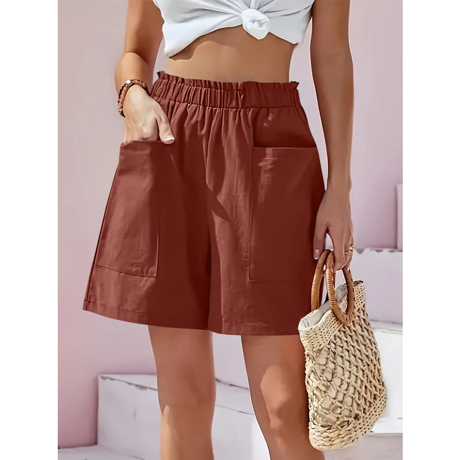 Full Size Pocketed Elastic Waist Shorts Apparel and Accessories