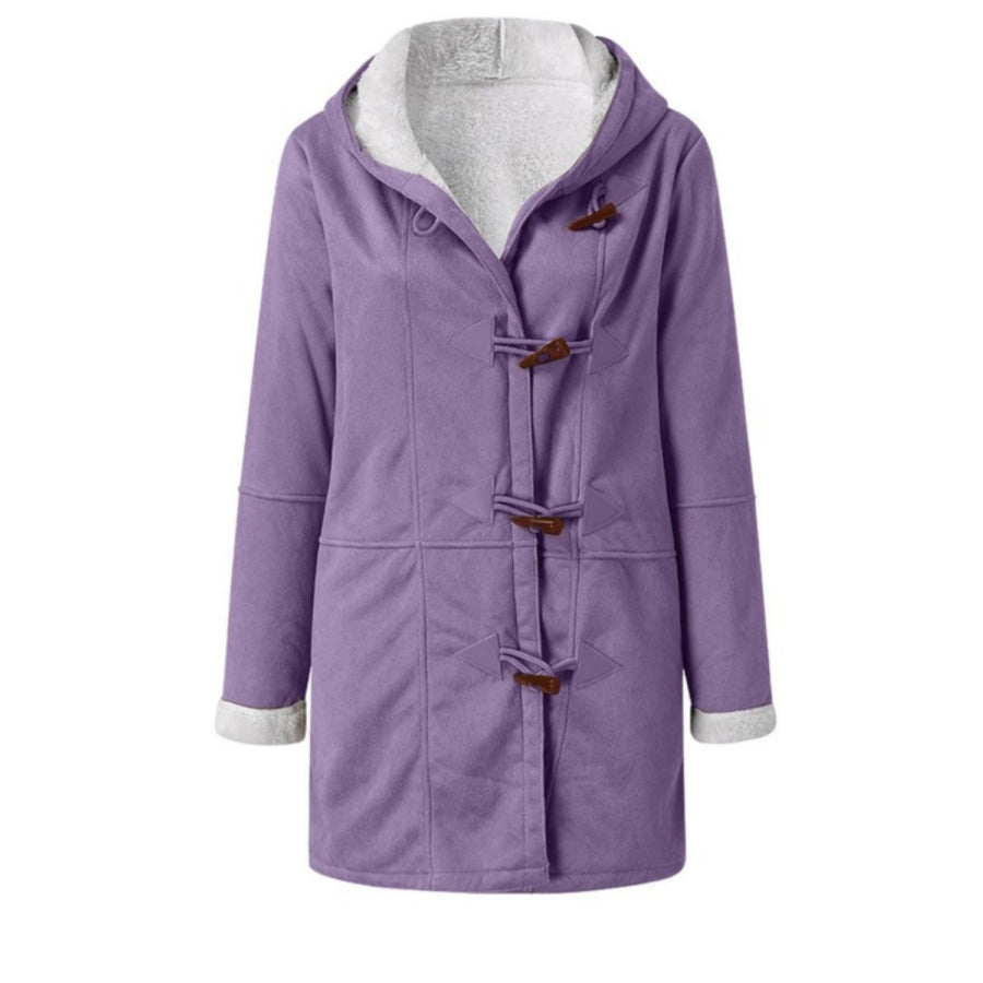 Full Size Pocketed Long Sleeve Hooded Toggle Jacket Apparel and Accessories