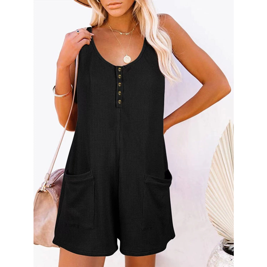Full Size Pocketed Scoop Neck Sleeveless Romper Apparel and Accessories