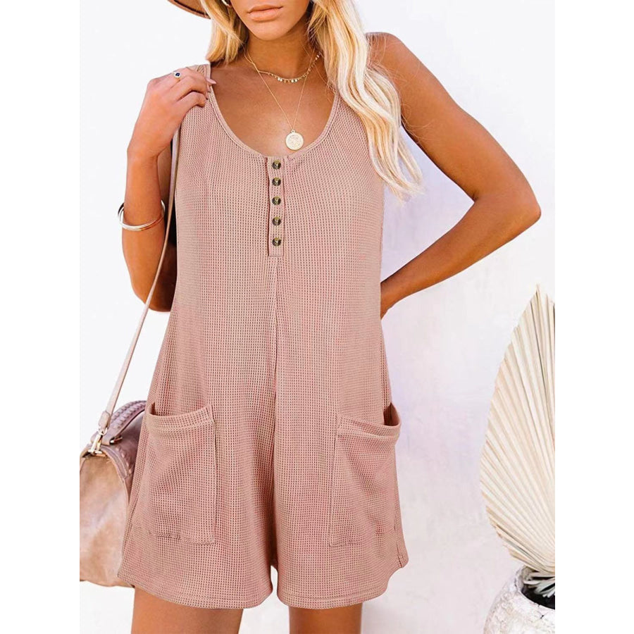 Full Size Pocketed Scoop Neck Sleeveless Romper Pale Blush / S Apparel and Accessories