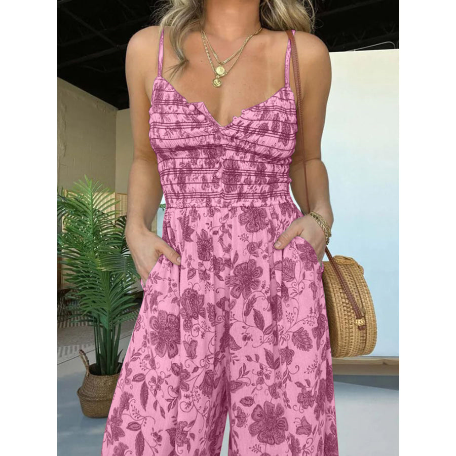 Full Size Printed Spaghetti Strap Wide Leg Jumpsuit Apparel and Accessories