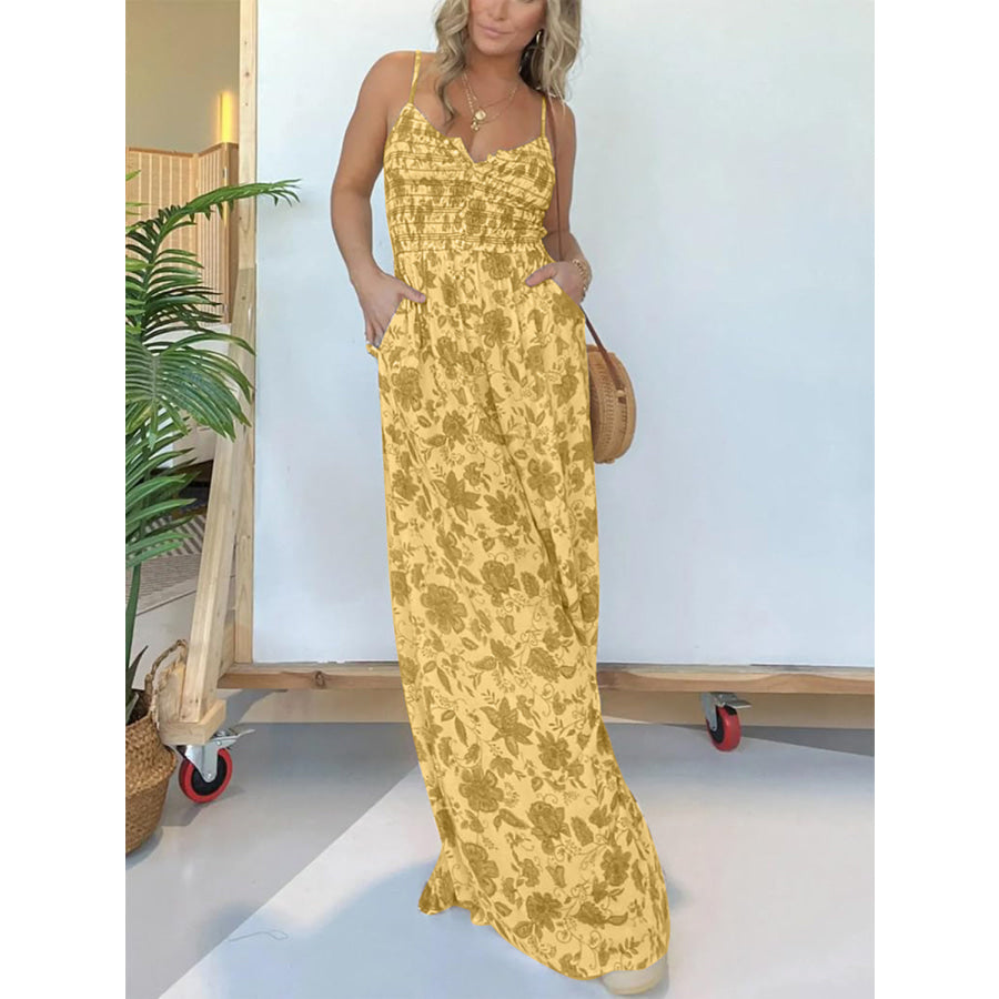 Full Size Printed Spaghetti Strap Wide Leg Jumpsuit Apparel and Accessories