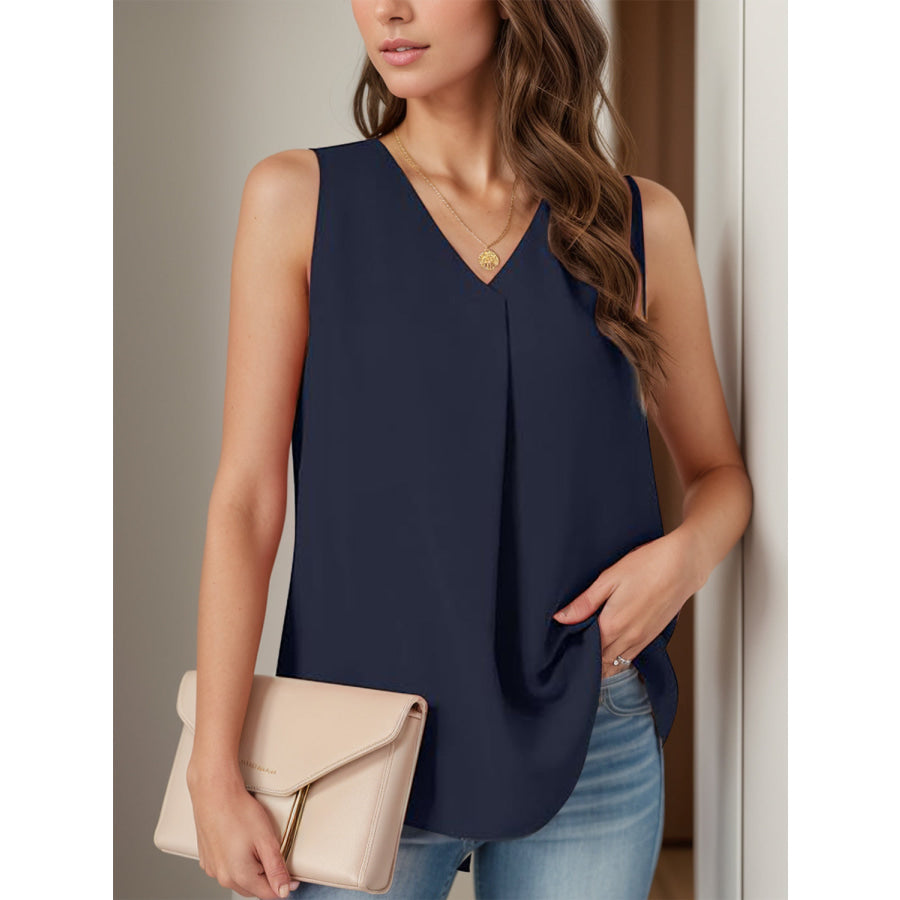 Full Size Ruched V-Neck Tank Apparel and Accessories