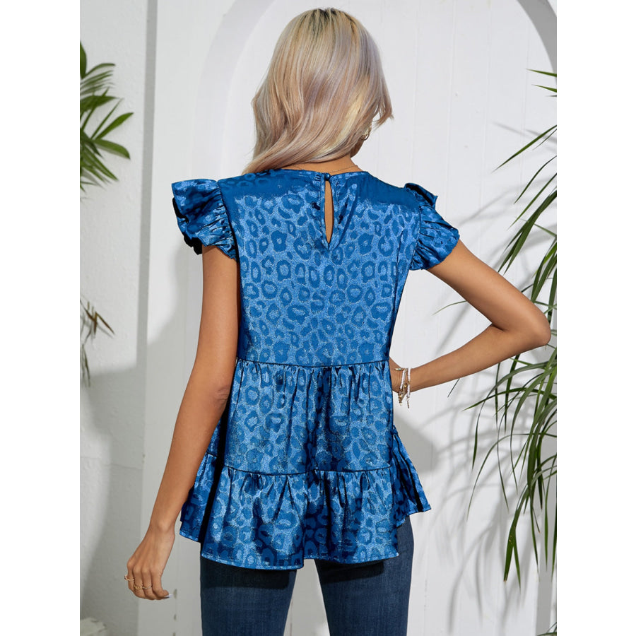 Full Size Ruffled Leopard Cap Sleeve Top Apparel and Accessories