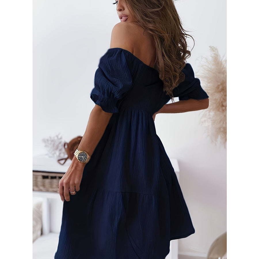 Full Size Ruffled Off-Shoulder Short Sleeve Dress Apparel and Accessories