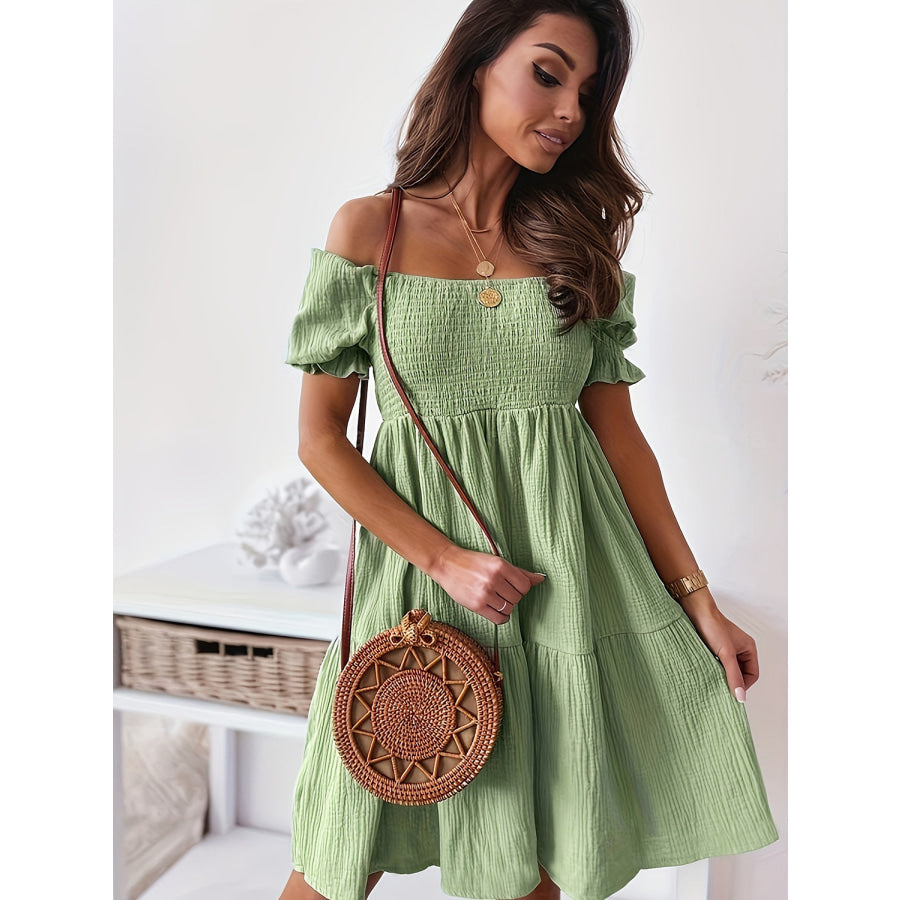 Full Size Ruffled Off-Shoulder Short Sleeve Dress Apparel and Accessories