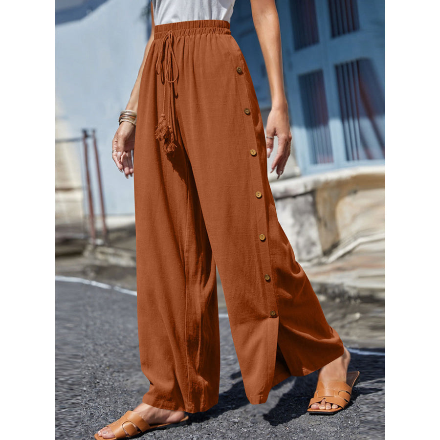 Full Size Tassel Wide Leg Pants Chestnut / S Apparel and Accessories