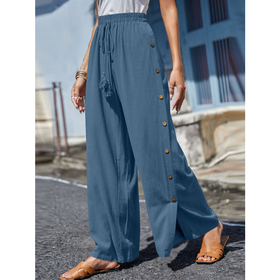 Full Size Tassel Wide Leg Pants Dusty Blue / S Apparel and Accessories