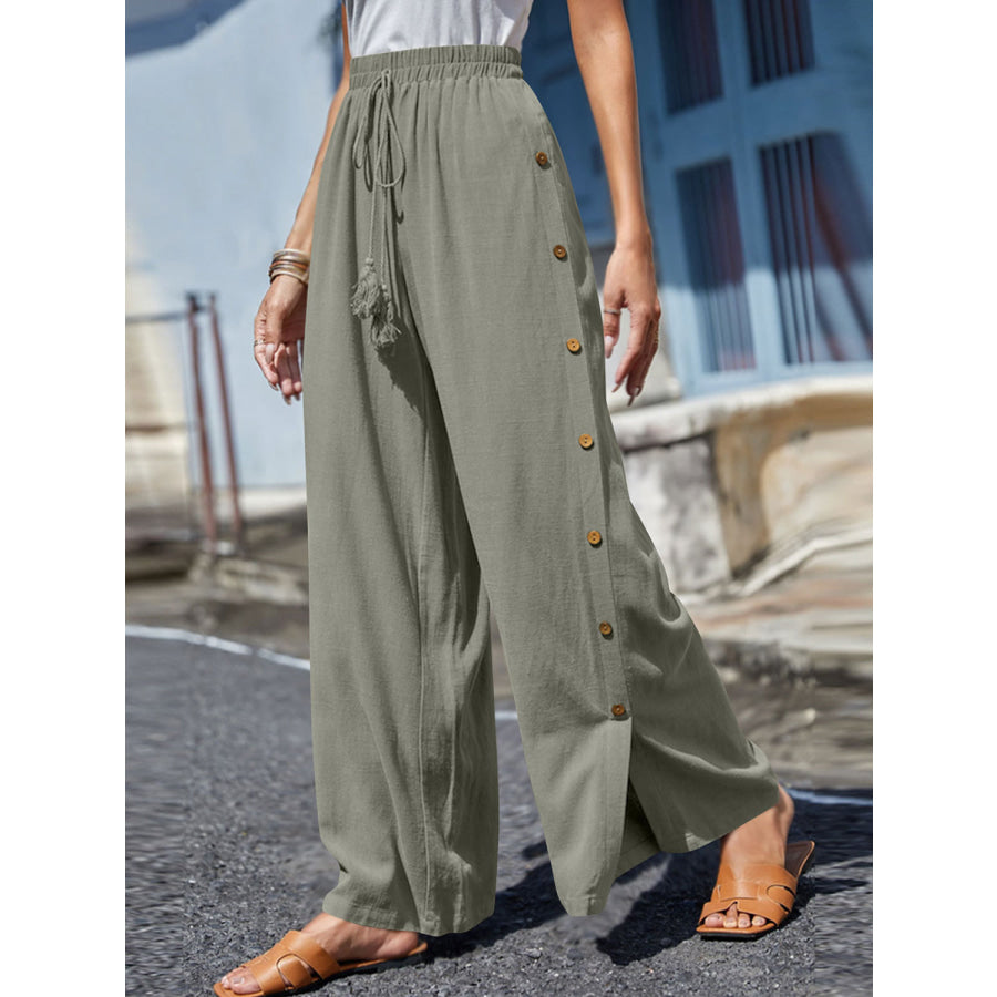 Full Size Tassel Wide Leg Pants Light Gray / S Apparel and Accessories