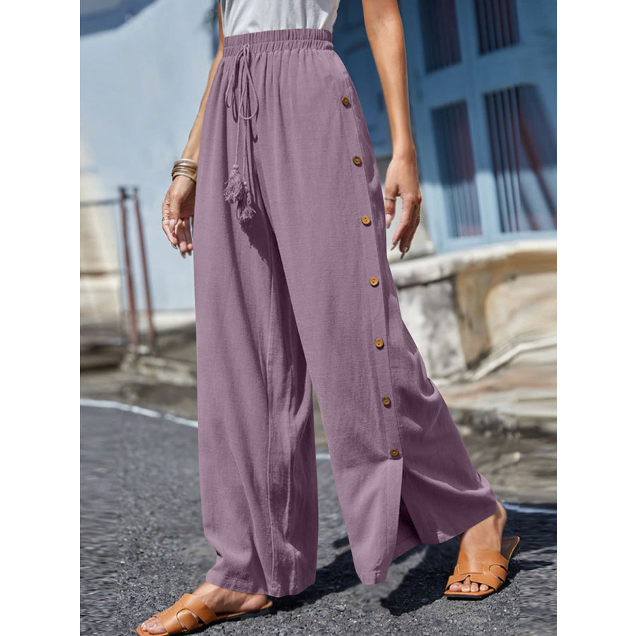 Full Size Tassel Wide Leg Pants Lilac / S Apparel and Accessories