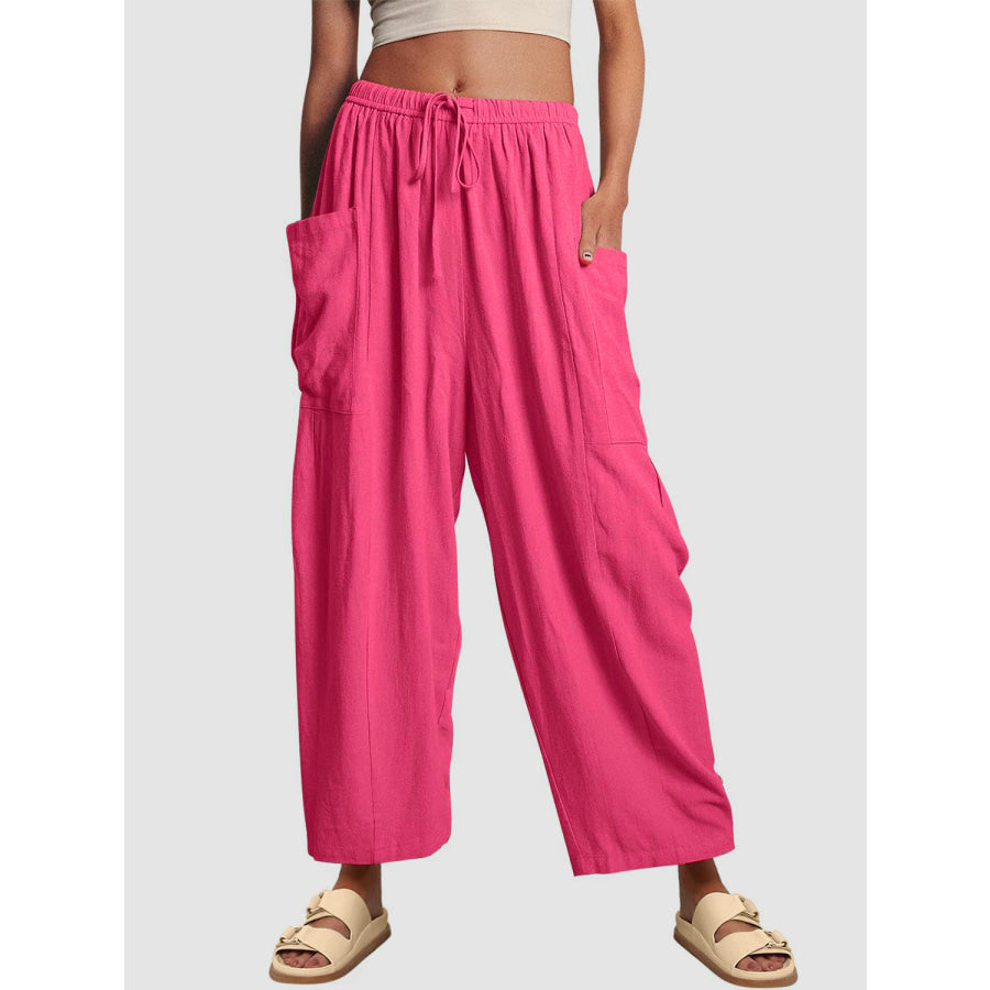 Full Size Wide Leg Pants with Pockets Hot Pink / S Apparel and Accessories