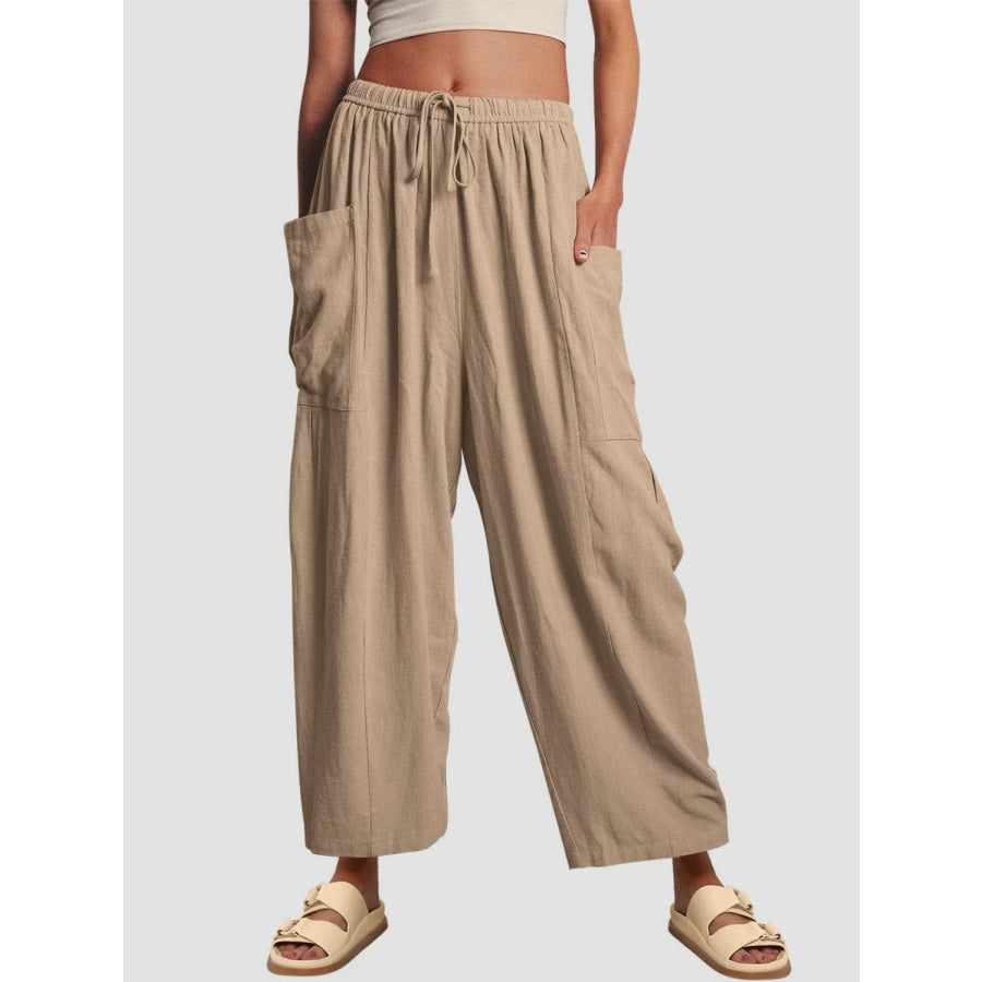 Full Size Wide Leg Pants with Pockets Khaki / S Apparel and Accessories