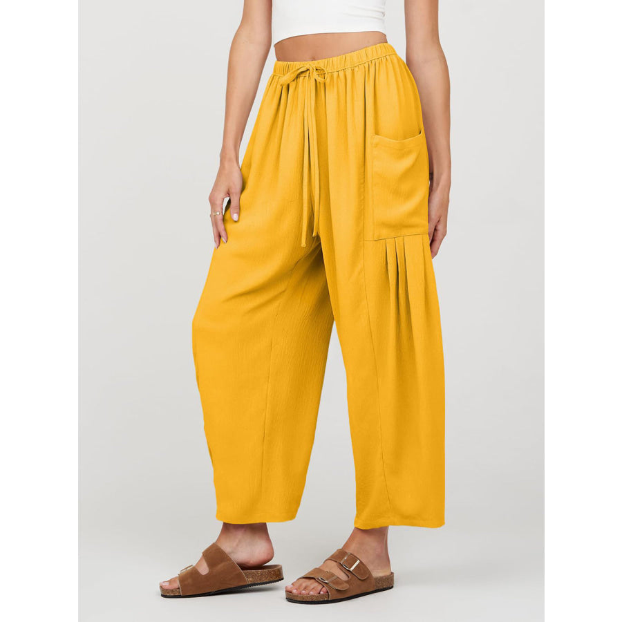 Full Size Wide Leg Pants with Pockets Mustard / S Apparel and Accessories