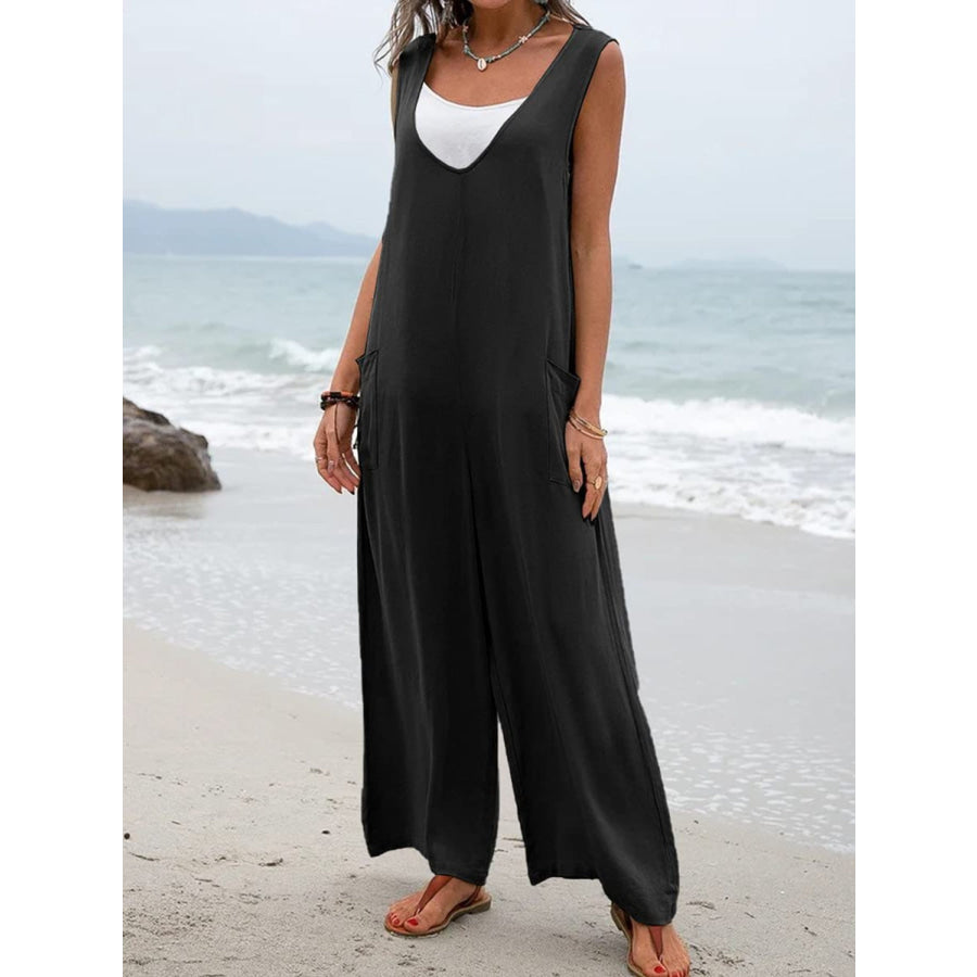 Full Size Wide Strap Jumpsuit with Pockets Apparel and Accessories
