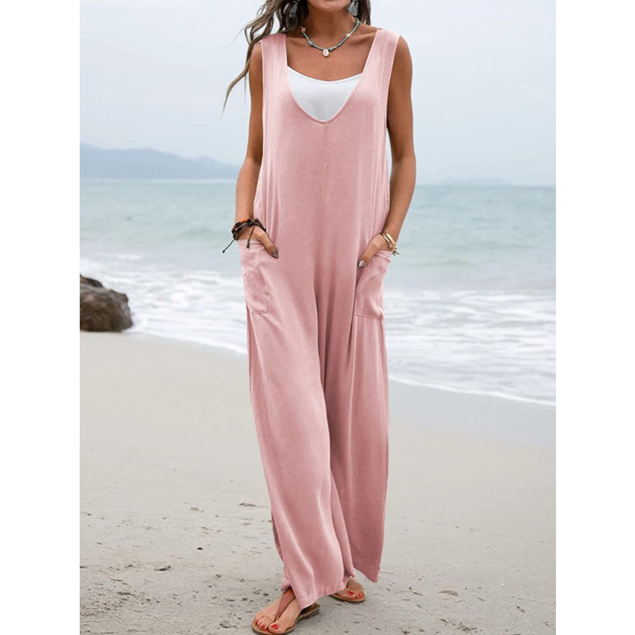 Full Size Wide Strap Jumpsuit with Pockets Blush Pink / S Apparel and Accessories
