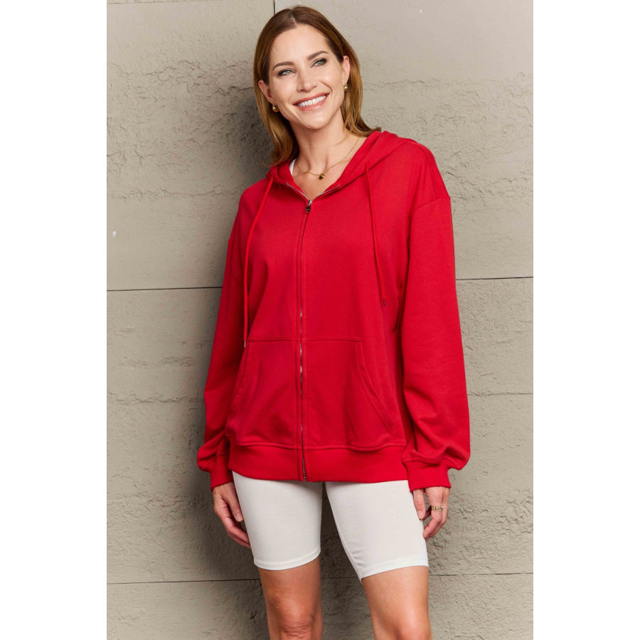 Full Size Zip Up Long Sleeve Hooded Jacket Apparel and Accessories