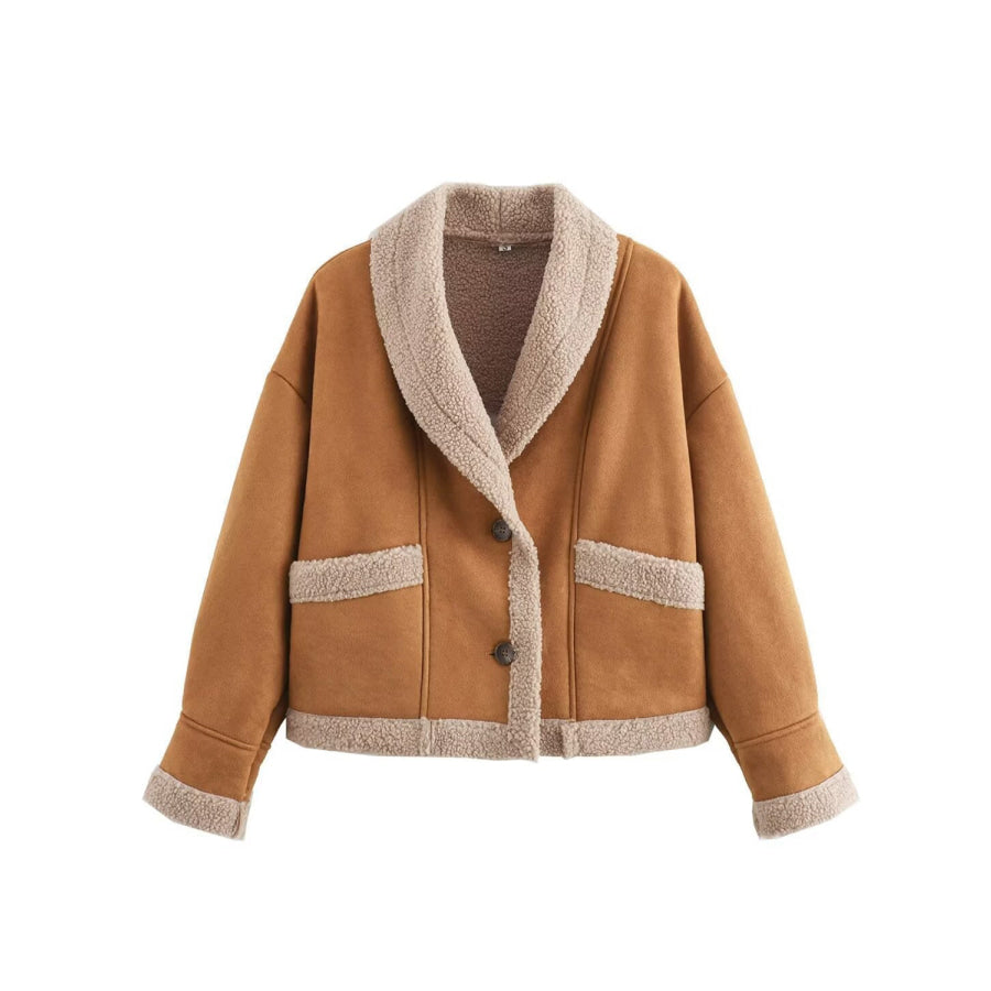 Fuzzy Collared Neck Long Sleeve Jacket Apparel and Accessories