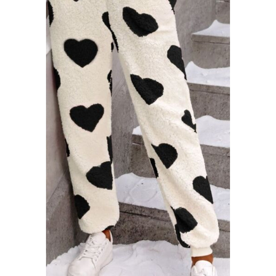 Fuzzy Heart Zip Up Hooded Lounge Jumpsuit Apparel and Accessories