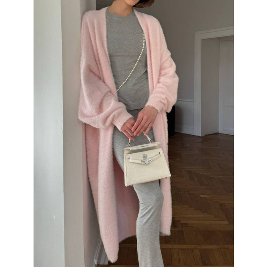Fuzzy Open Front Solid Color Cardigan Apparel and Accessories