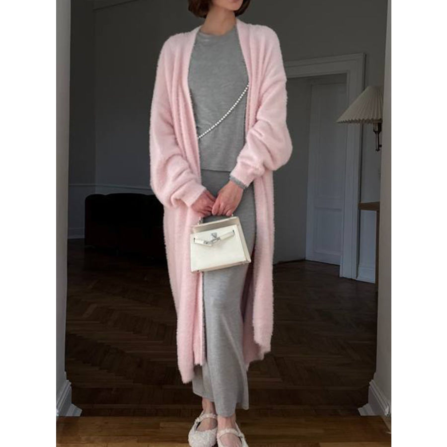 Fuzzy Open Front Solid Color Cardigan Apparel and Accessories