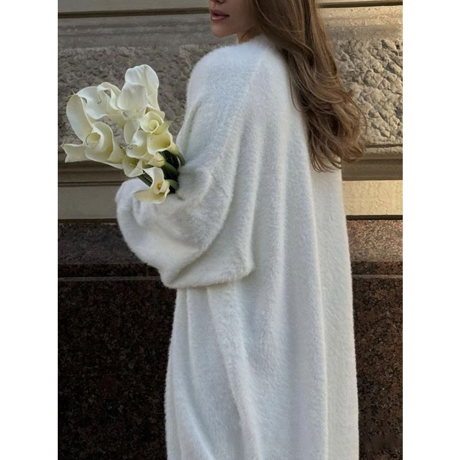 Fuzzy Open Front Solid Color Cardigan Apparel and Accessories