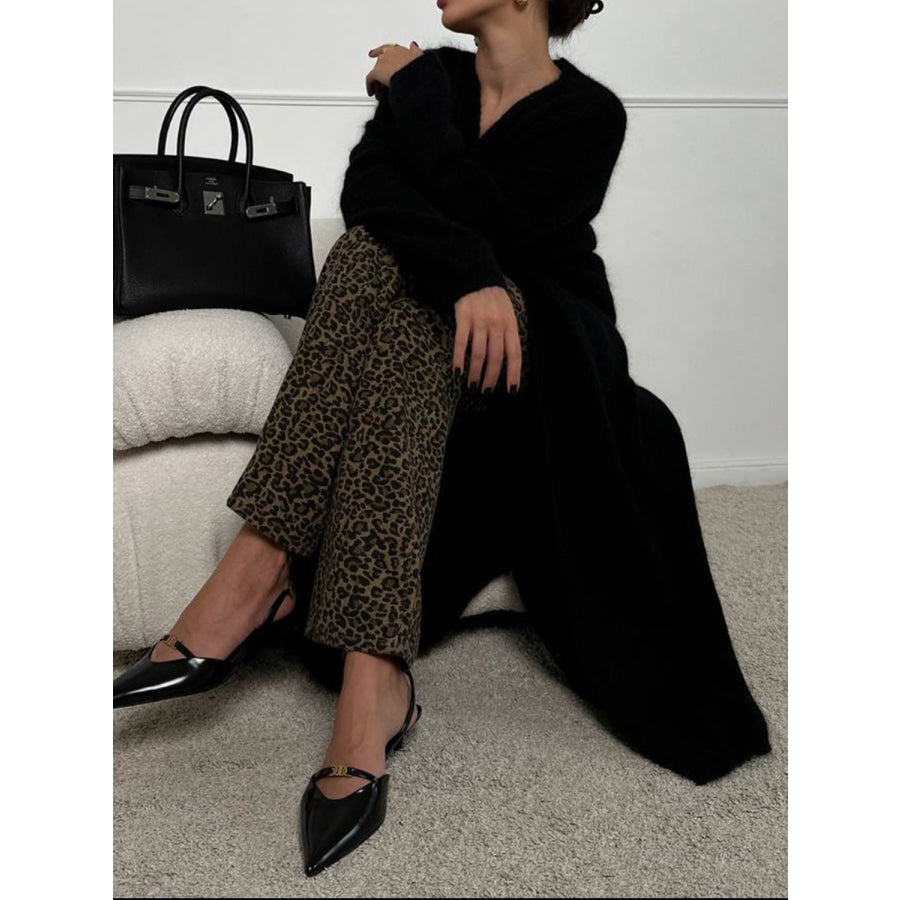 Fuzzy Open Front Solid Color Cardigan Apparel and Accessories